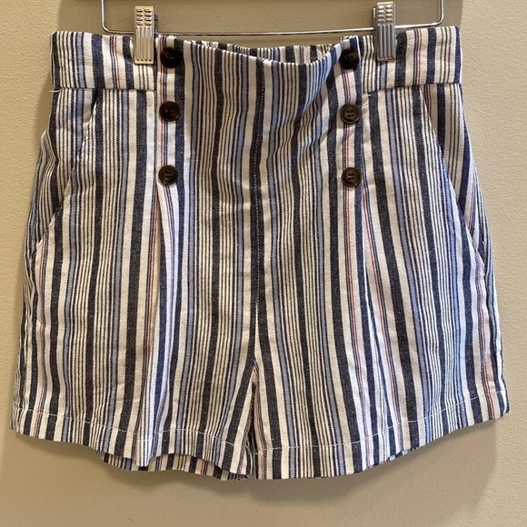 Sailor High Waisted Blue Striped Shorts  LARGE - Picture 1 of 7